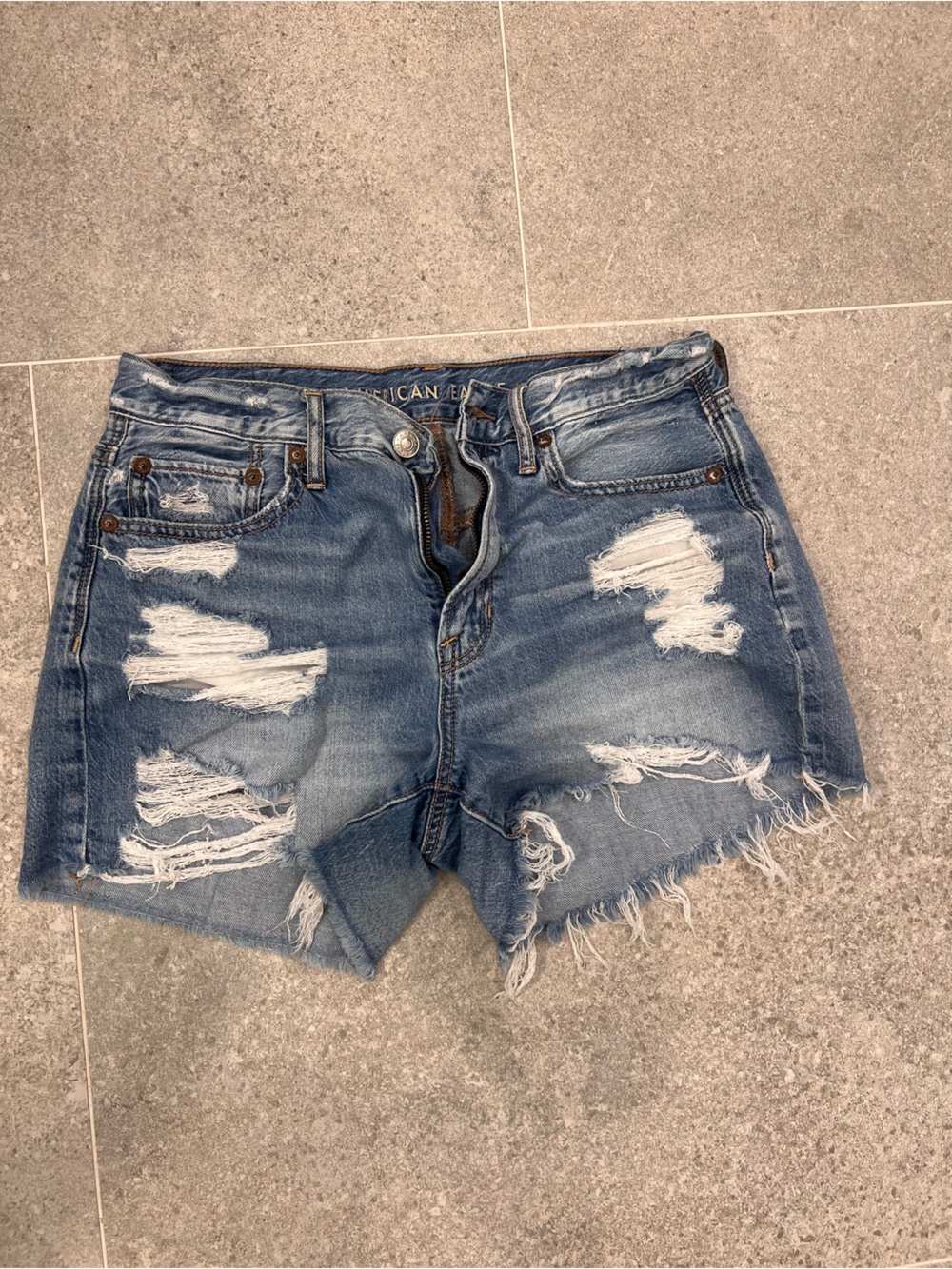 American Eagle Outfitters Light Blue Distressed Denim Shorts